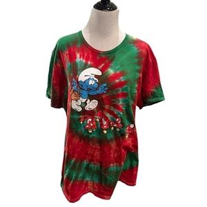The Smurfs Tie Dye Graphic Tee Shirt Size XLarge Red Mushrooms Studio Peyo